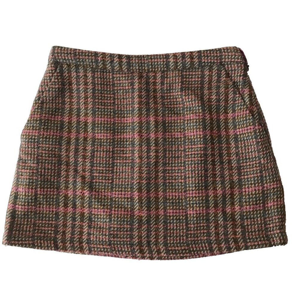 Y2K Forever 21 Mini Skirt Small Tweed Wool Pink Brown Academia Preppy Mall Skort